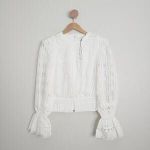 NWT Divine Heritage Revolve Dove White Crochet Lace Peplum Blouse XS